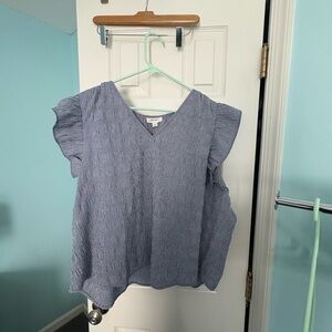 Chic Blue Textured Blouse with Ruffle Sleeves